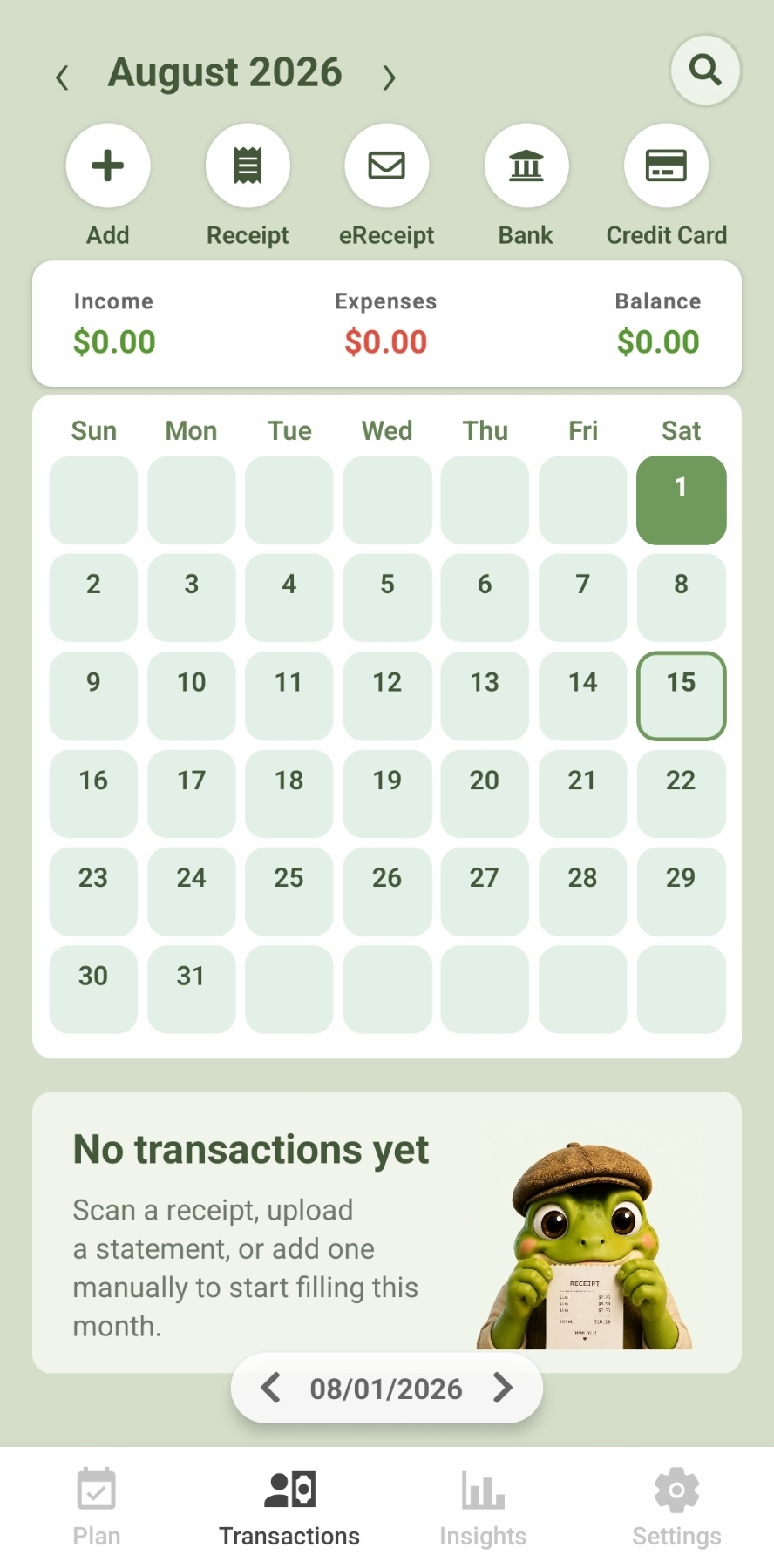Transaction calendar in Ledge