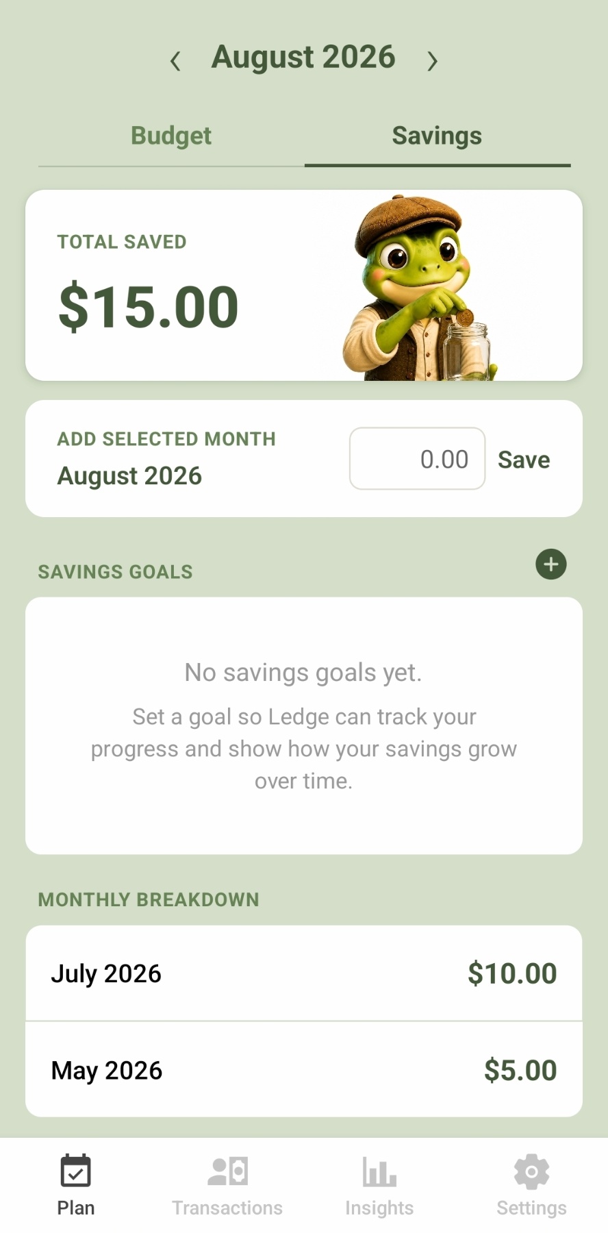 Savings goals in Ledge