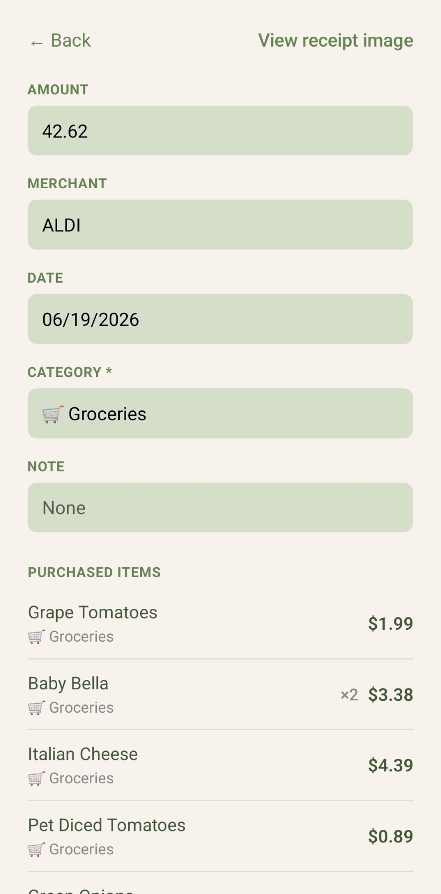 Receipt scan result review in Ledge