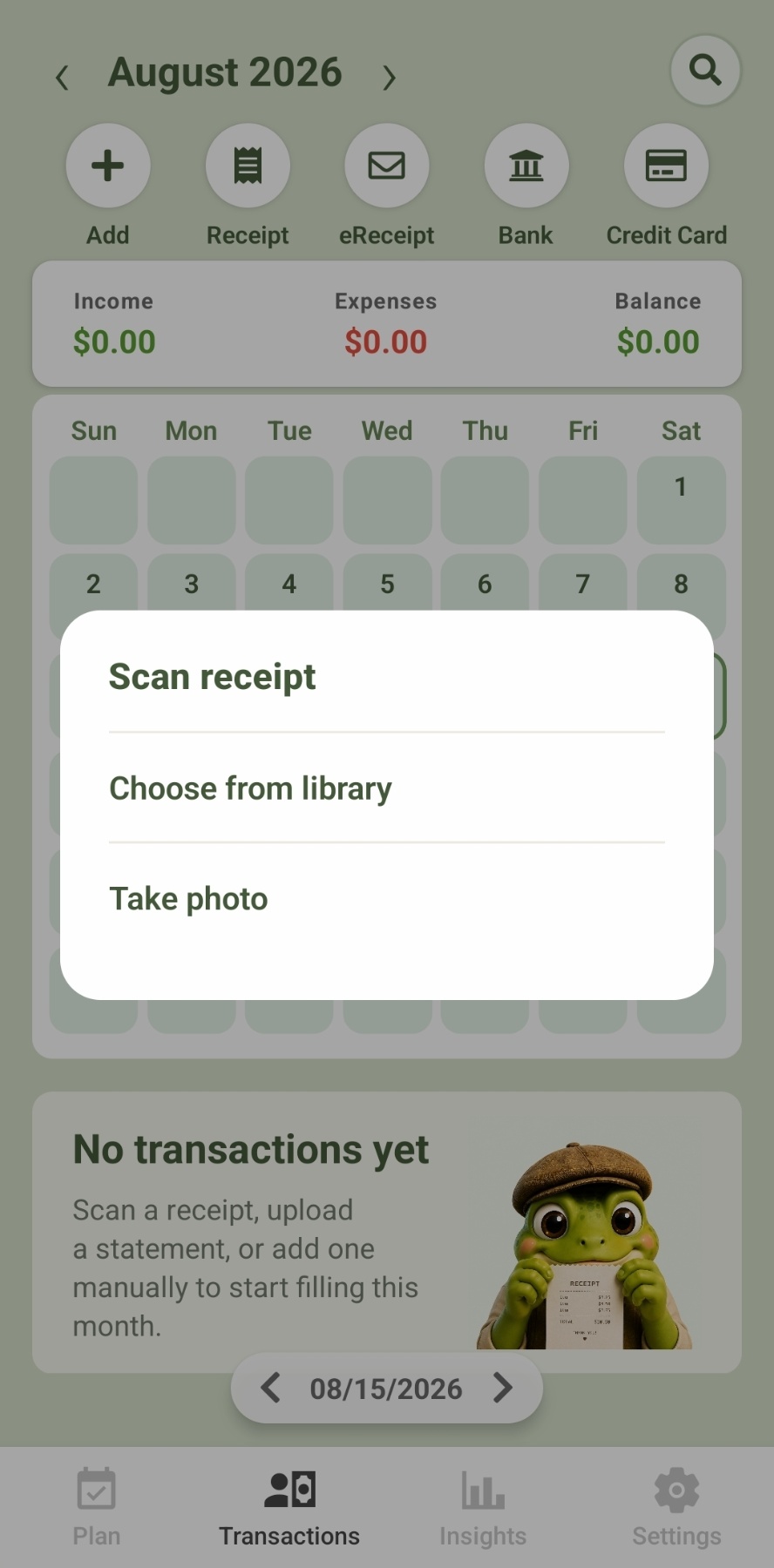 Scanning a receipt in Ledge